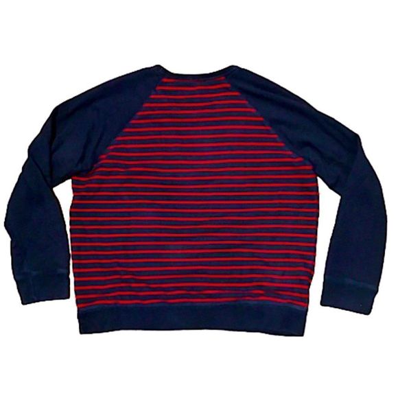 Mens Navy and Red Striped Raglan Long Sleeve Pullover - Picture 4 of 12